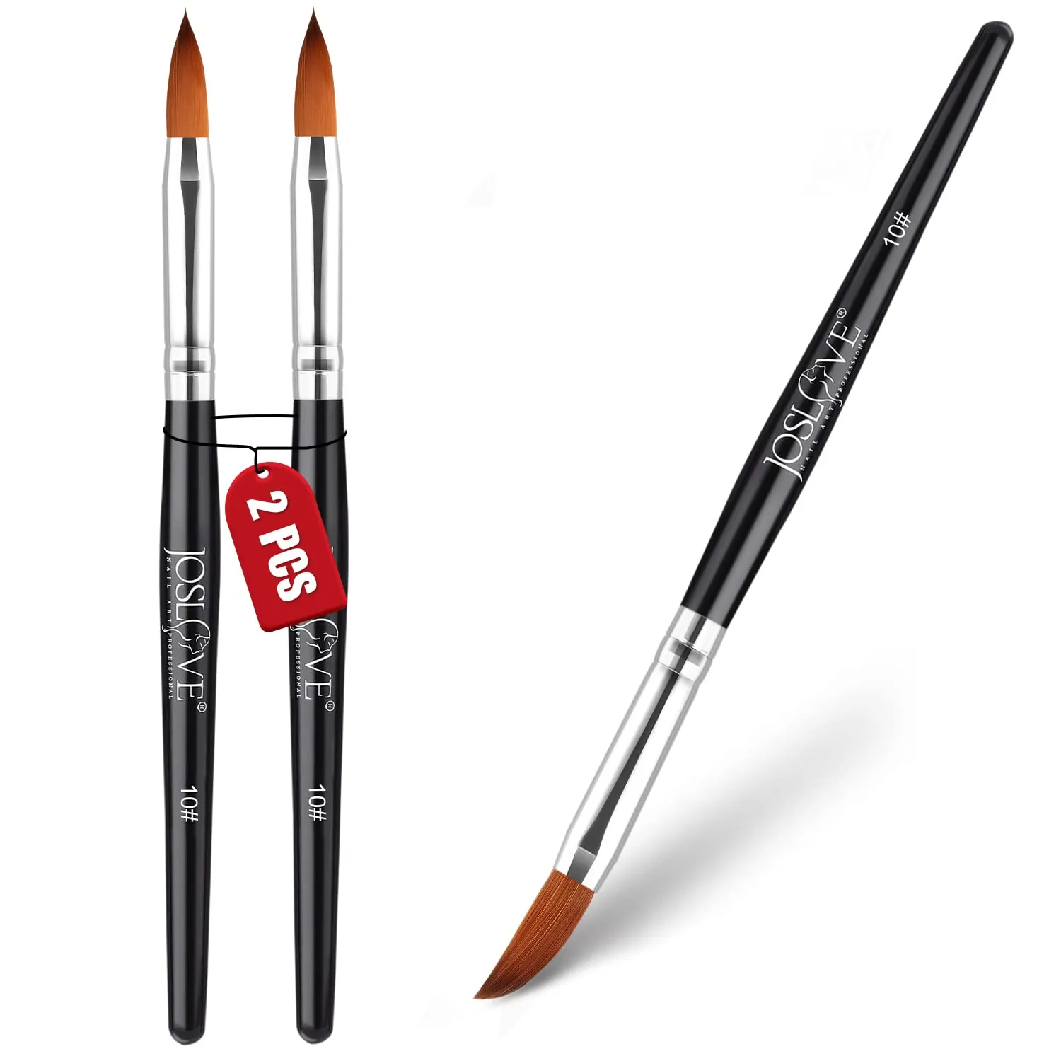 JOSLOVE Acrylic Nail Brush, Kolinsky Acrylic Nail Brush for Acrylic Application, Nail Brushes for Acrylic Powder, Pure Kolinsky Sable Hair, Wooden Handle, 2PCS (Size 18)