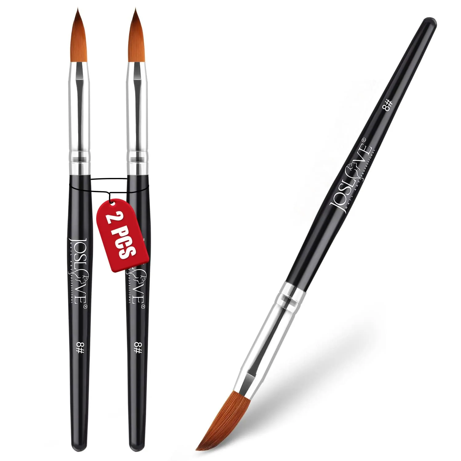 JOSLOVE Acrylic Nail Brush, Kolinsky Acrylic Nail Brush for Acrylic Application, Nail Brushes for Acrylic Powder, Pure Kolinsky Sable Hair, Wooden Handle, 2PCS (Size 18)