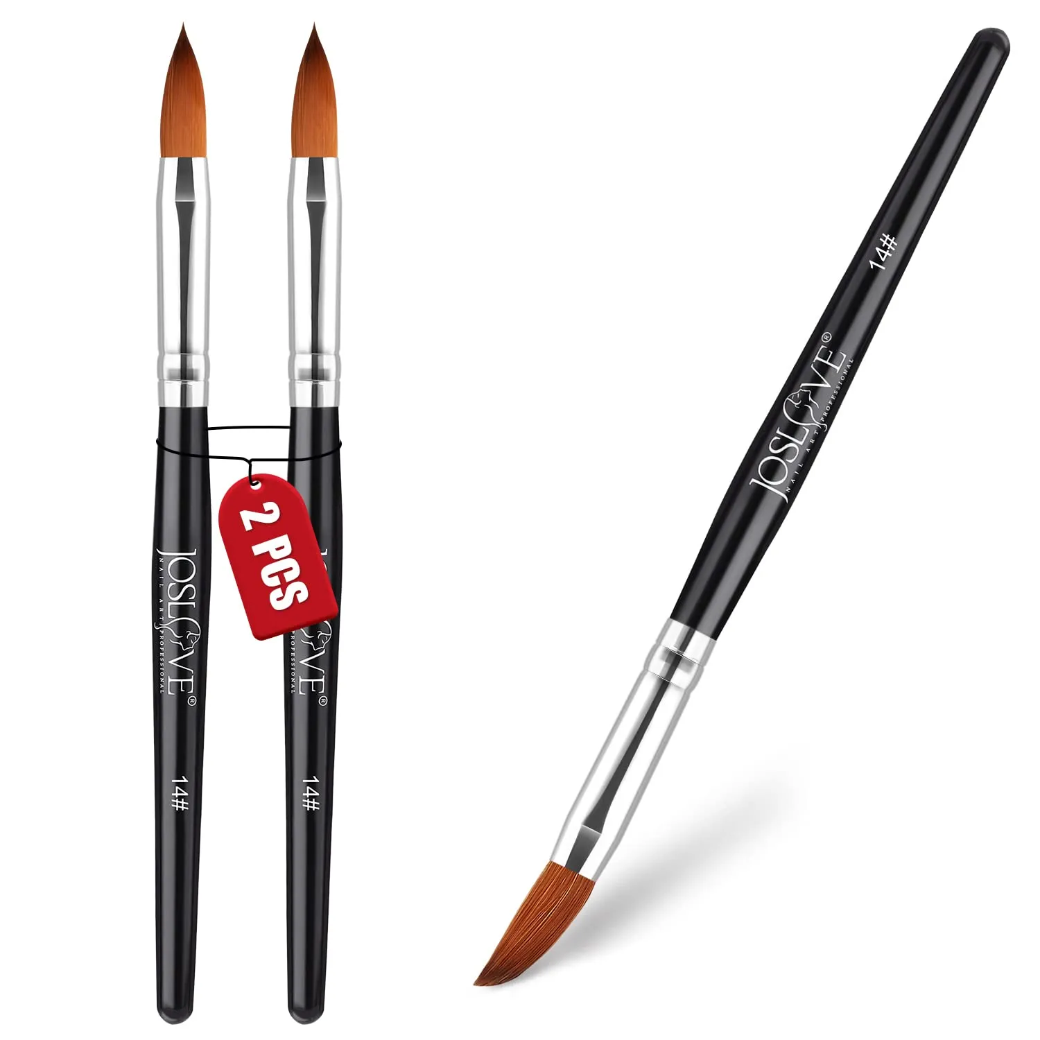 JOSLOVE Acrylic Nail Brush, Kolinsky Acrylic Nail Brush for Acrylic Application, Nail Brushes for Acrylic Powder, Pure Kolinsky Sable Hair, Wooden Handle, 2PCS (Size 18)