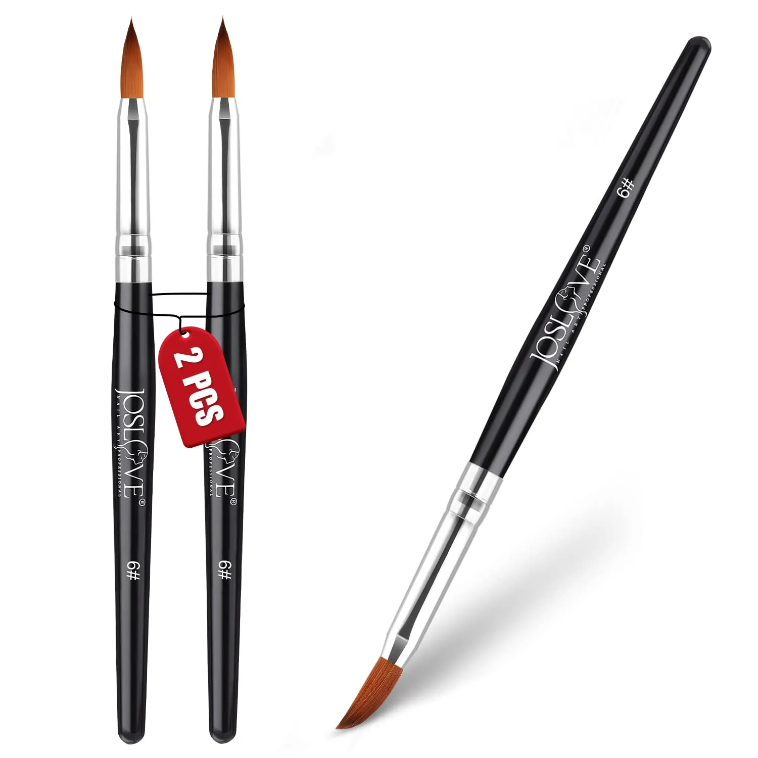 JOSLOVE Acrylic Nail Brush, Kolinsky Acrylic Nail Brush for Acrylic Application, Nail Brushes for Acrylic Powder, Pure Kolinsky Sable Hair, Wooden Handle, 2PCS (Size 18)