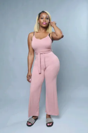 Kelsha Mauve Stretch Knit Wide Leg Jumpsuit