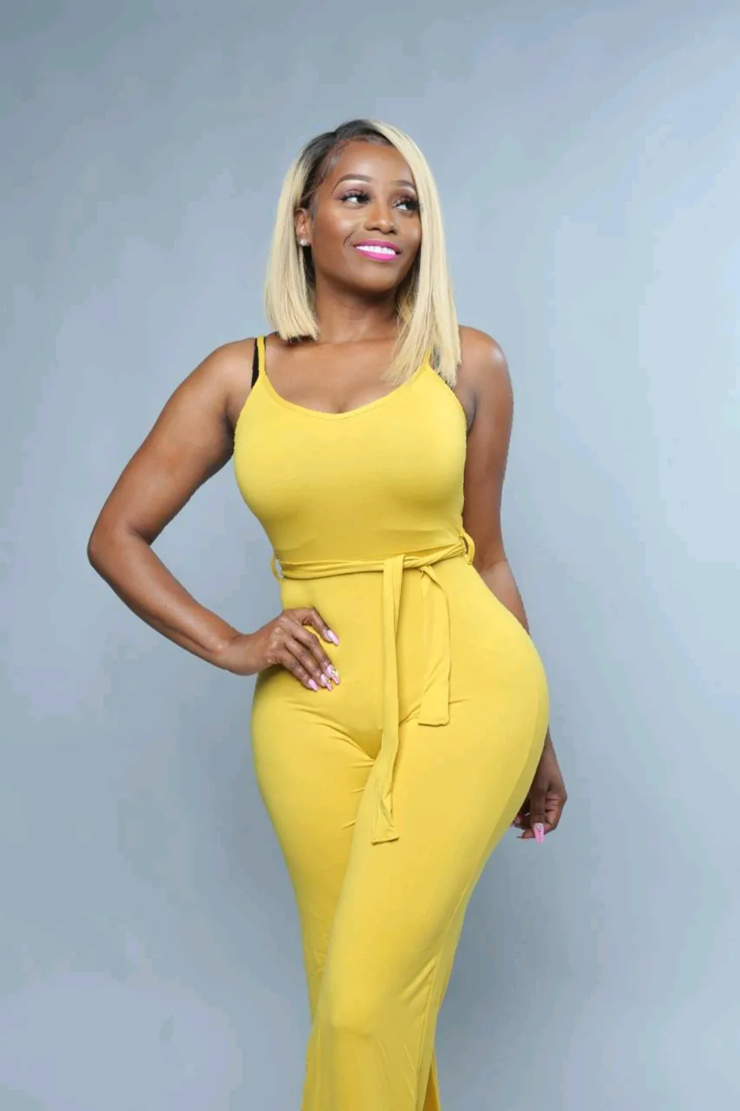 Kelsha Mustard Stretch Knit Wide Leg Jumpsuit