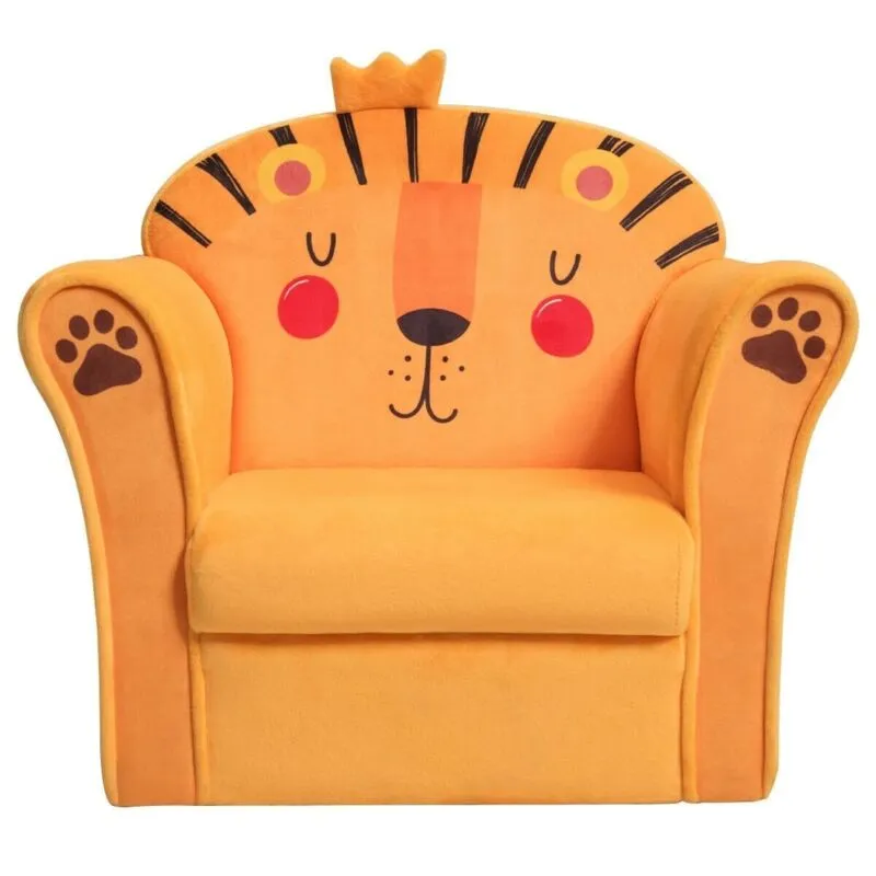 Kids Armrest Lion Upholstered Sofa - Color: Orange