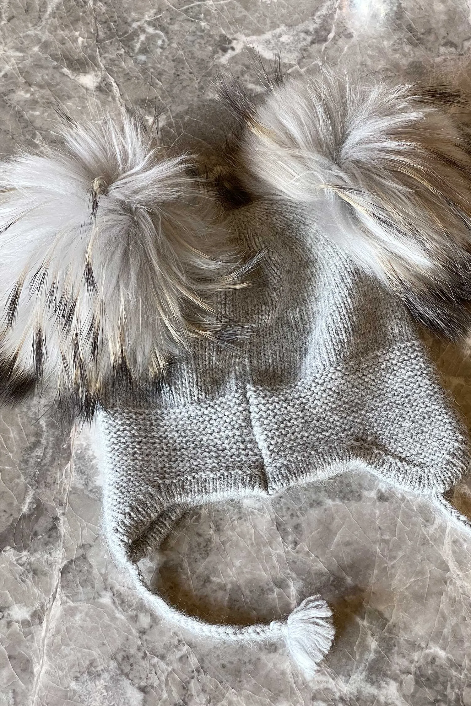 Kids Double Pom Beanie in Grey