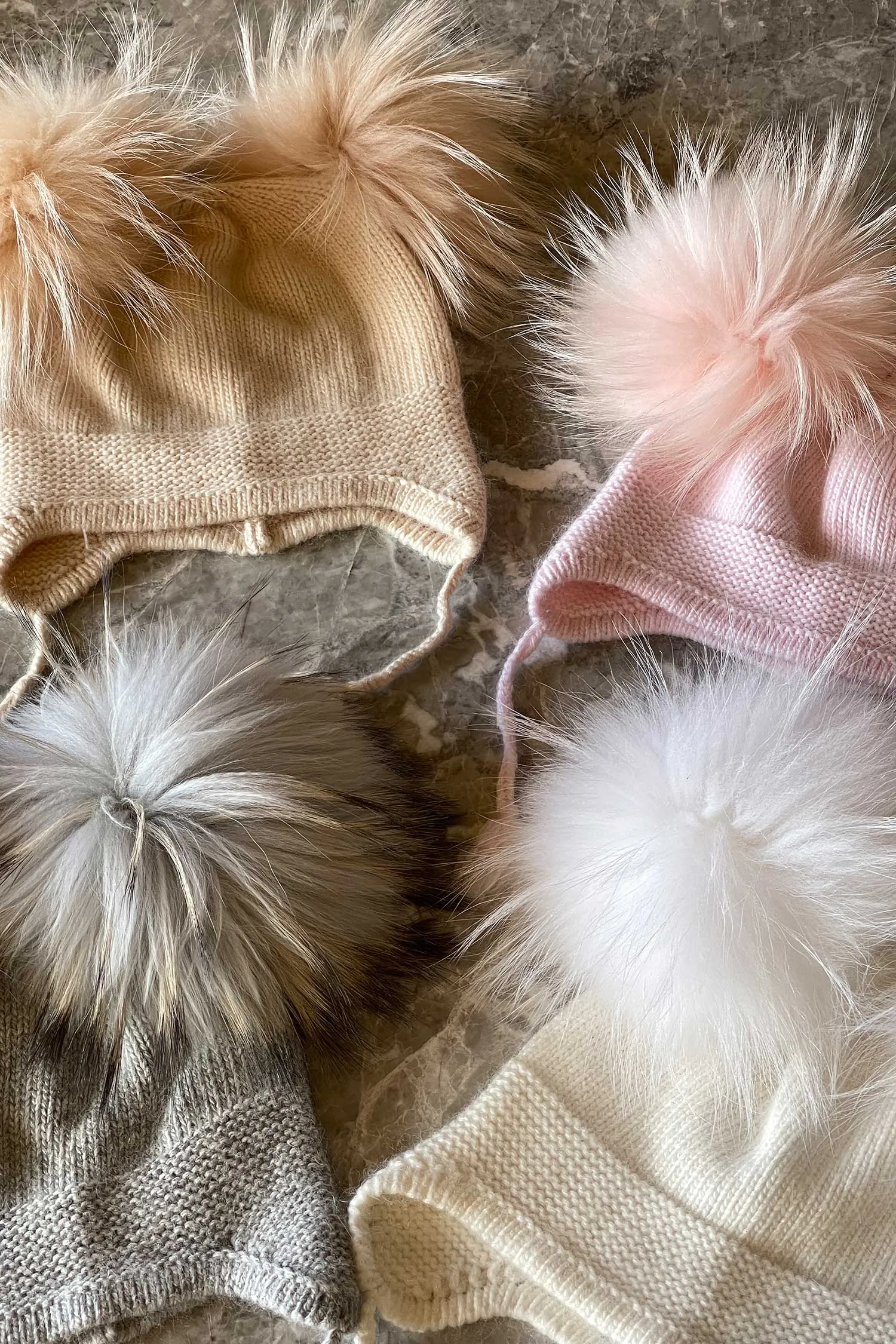 Kids Double Pom Beanie in Grey