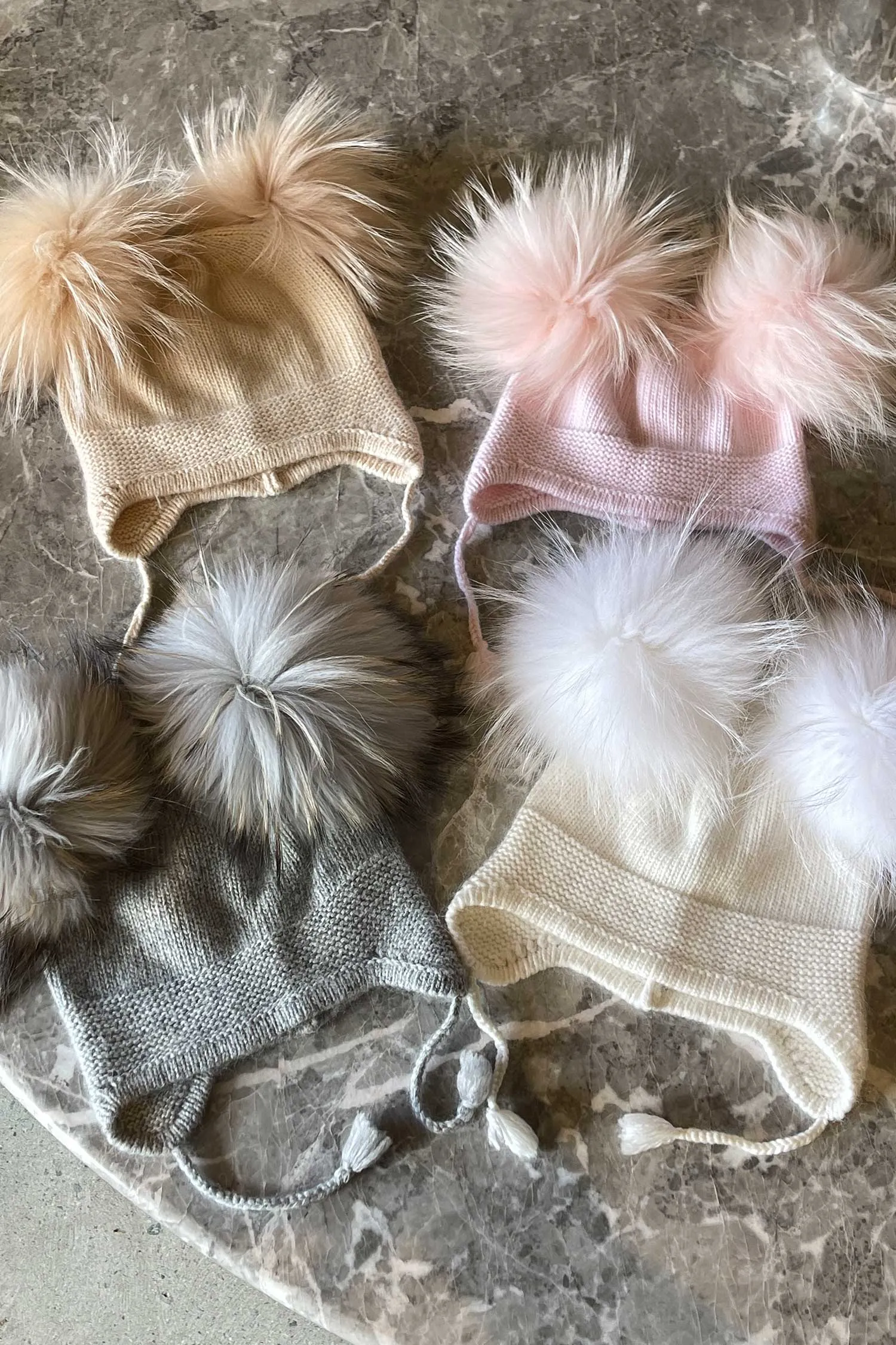 Kids Double Pom Beanie in Grey