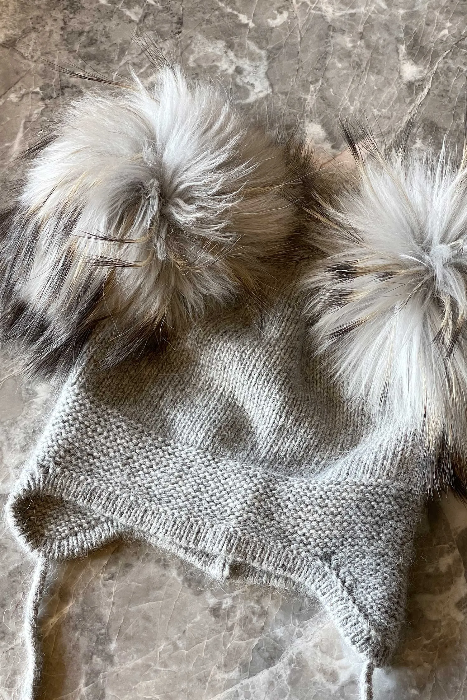 Kids Double Pom Beanie in Grey