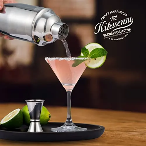 KITESSENSU Cocktail Shaker Set, Stainless Steel Martini Shaker Set with 24 Ounce cocktail mixer with Built in Drink shaker, Measuring Jigger, Bar Spoon & Drink Recipe Guide, Silver