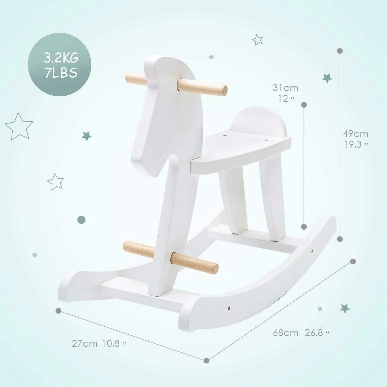 labebe - Wooden Rocking Horse, Baby Wood Ride On Toys for 18 Months Up, White Rocker Toy for Kid, Toddler Ride Animal Indoor/Outdoor, Boy&Girl Rocking Animal, Infant Ride Toy, Christmas/Birthday Gift
