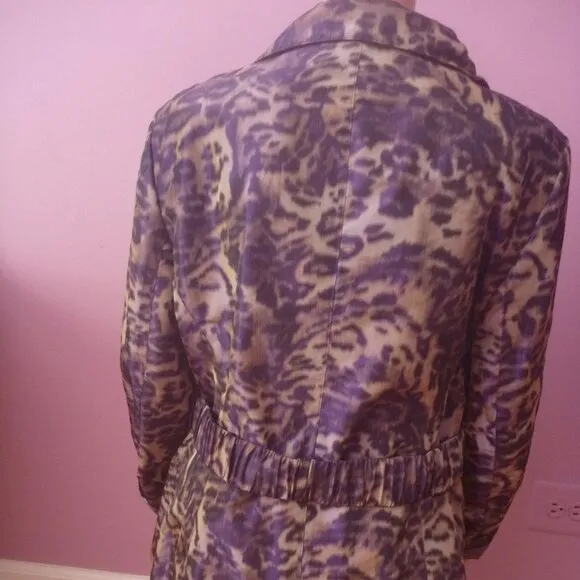 Lafayette 148 Zip Animal Print Leopard Jacket Purple Brown Belted Fitted 10 M