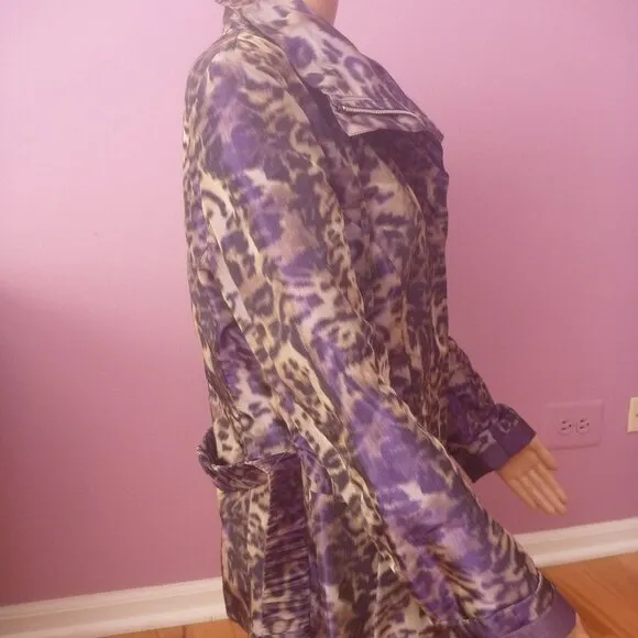 Lafayette 148 Zip Animal Print Leopard Jacket Purple Brown Belted Fitted 10 M