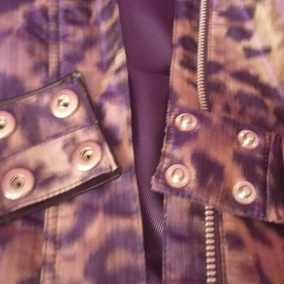 Lafayette 148 Zip Animal Print Leopard Jacket Purple Brown Belted Fitted 10 M