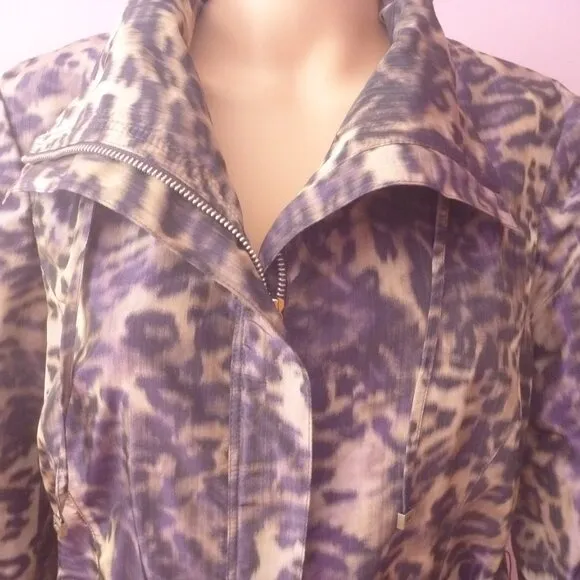Lafayette 148 Zip Animal Print Leopard Jacket Purple Brown Belted Fitted 10 M