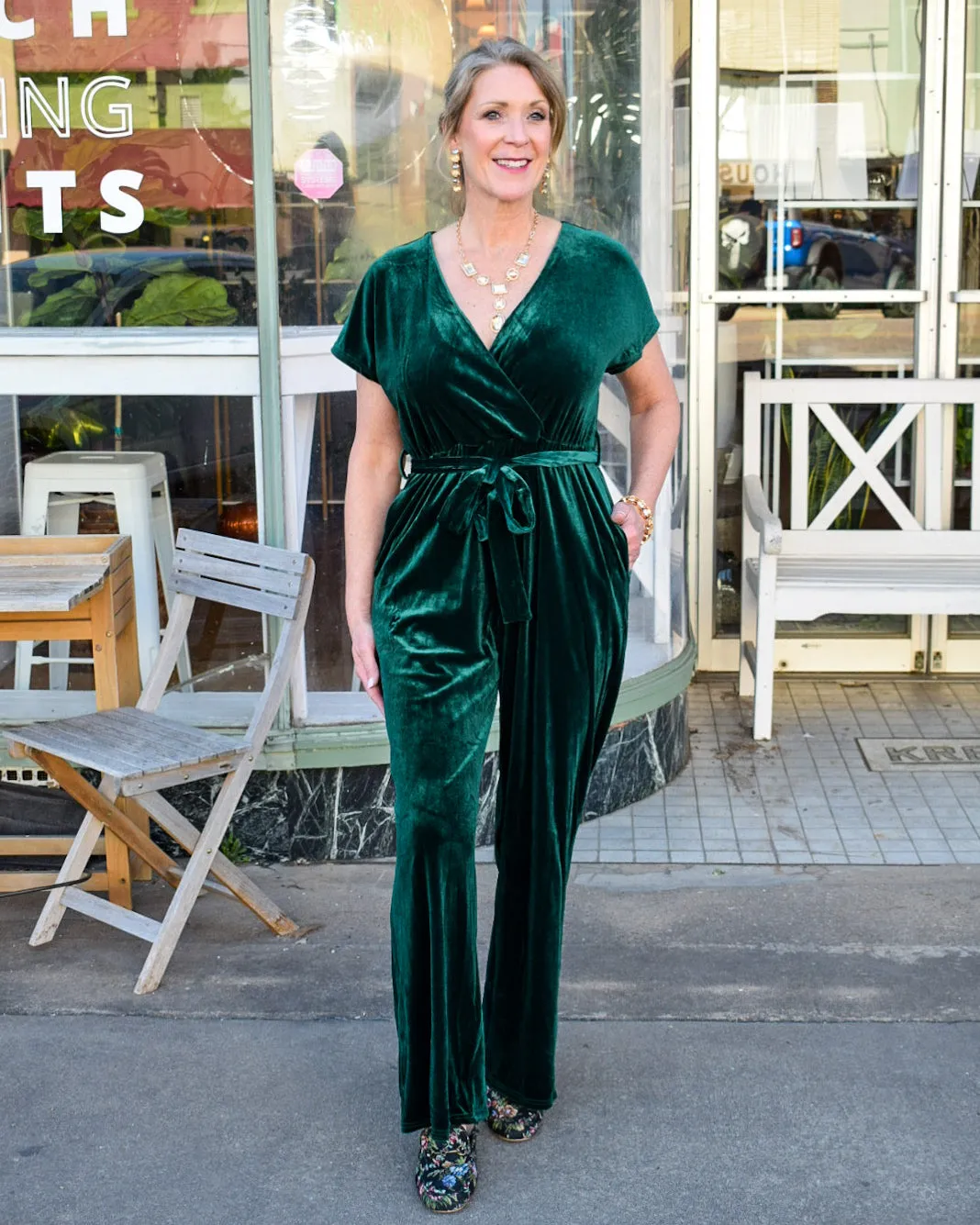 LANA VELVET ROMPER - HUNTER GREEN