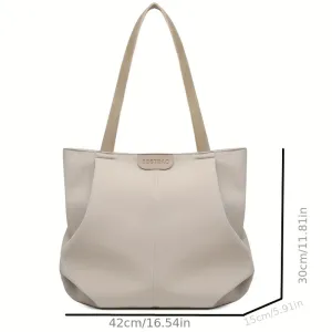 Large Capacity Tote Bag, Fashion Casual Solid Color Foldable Canvas Shoulder Bag, Women's Simple Versatile Handbag & Purse