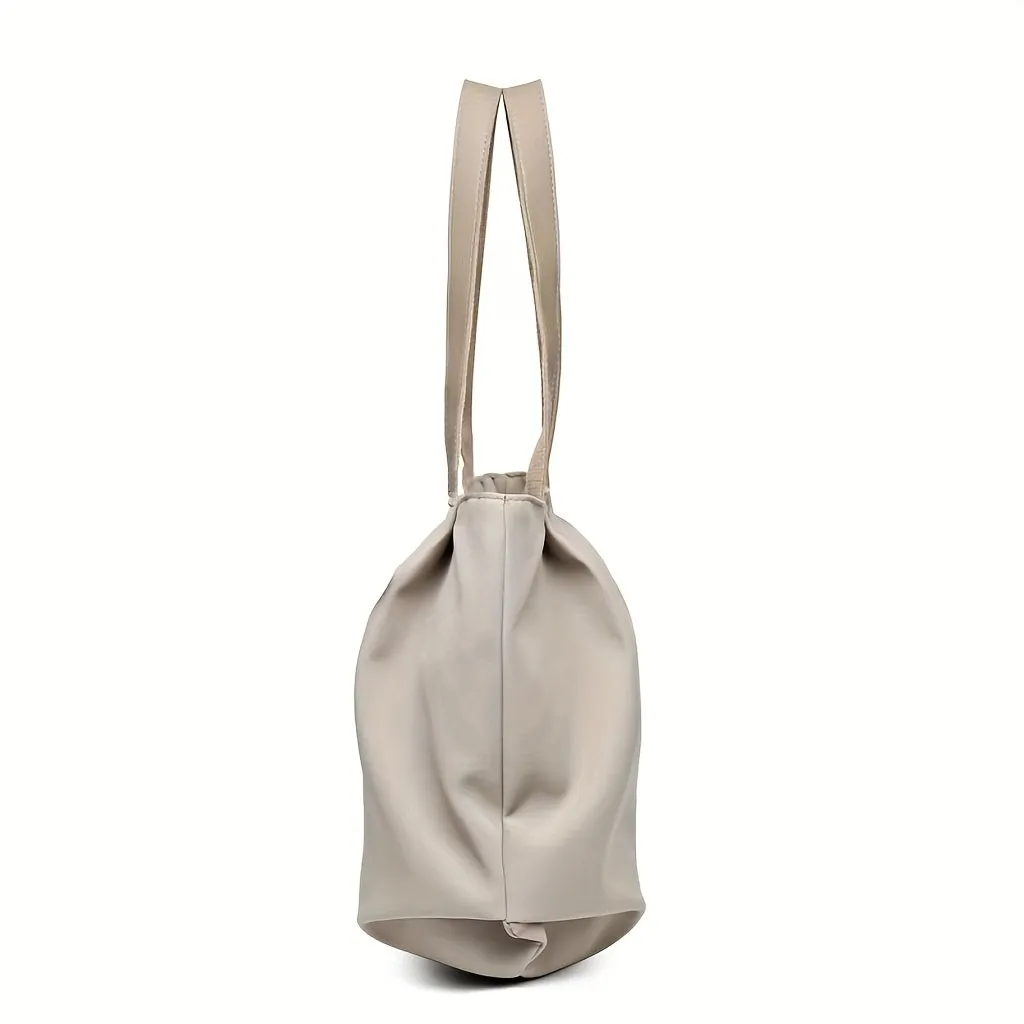 Large Capacity Tote Bag, Fashion Casual Solid Color Foldable Canvas Shoulder Bag, Women's Simple Versatile Handbag & Purse