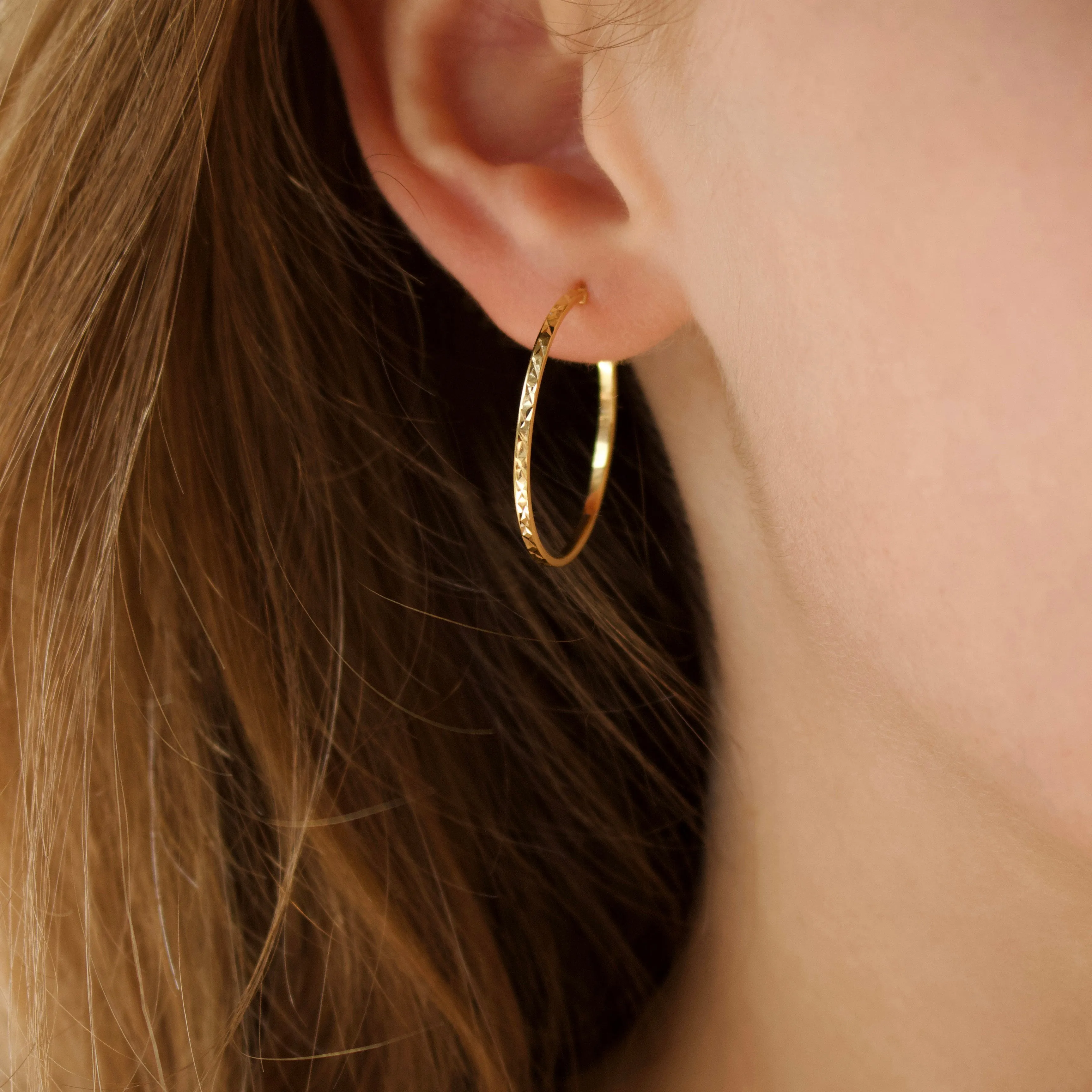 Large Diamond Cut Slim Hoop Earrings