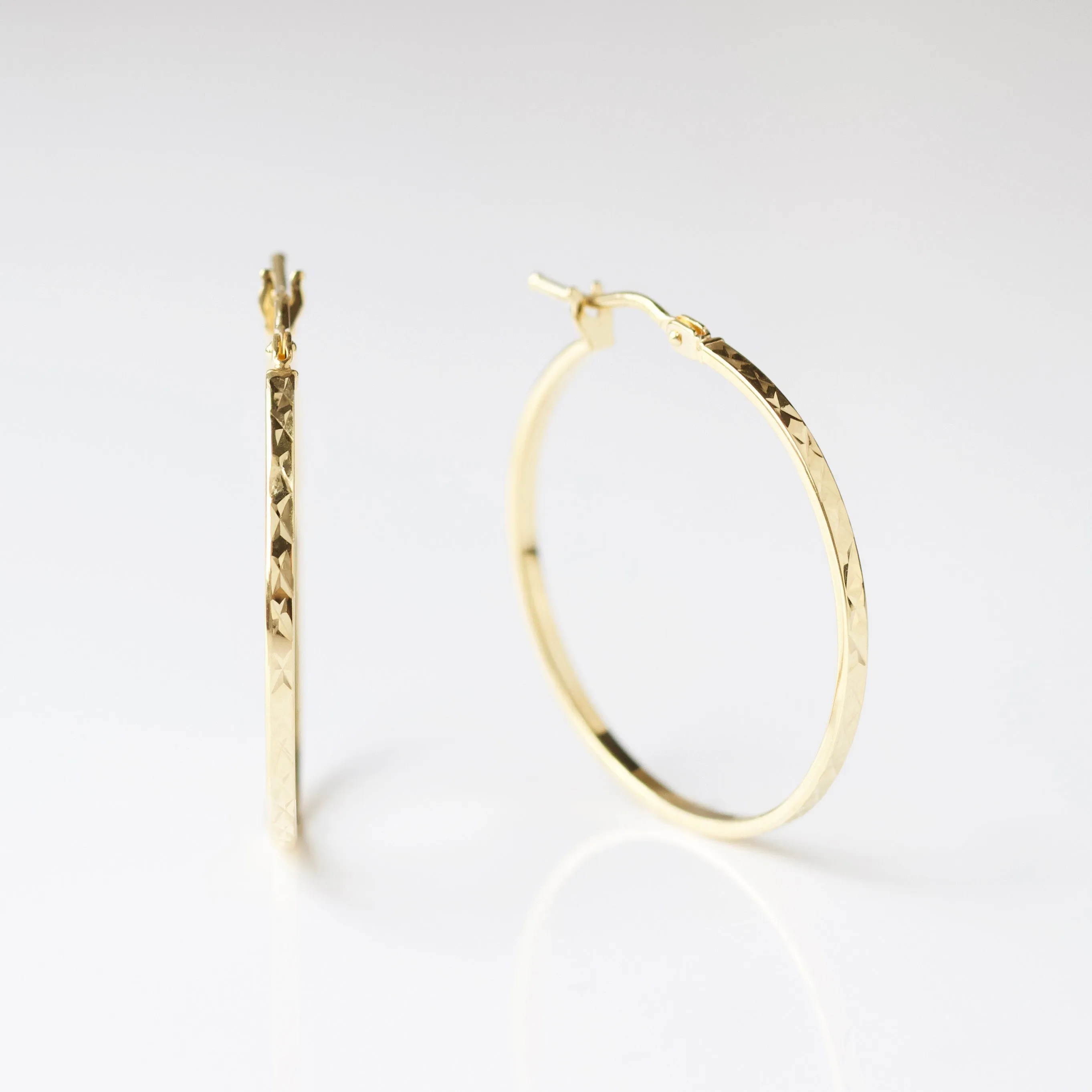 Large Diamond Cut Slim Hoop Earrings
