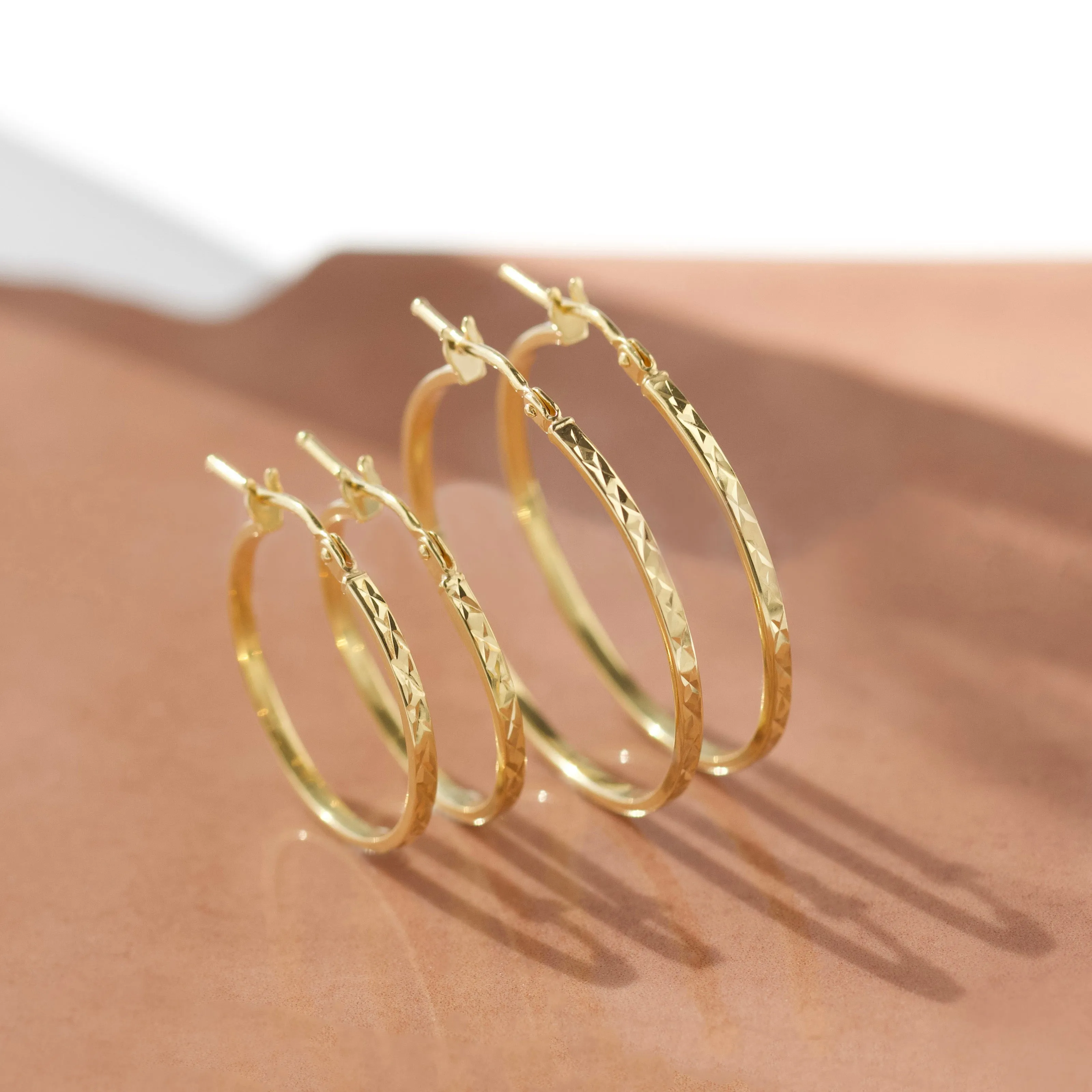 Large Diamond Cut Slim Hoop Earrings