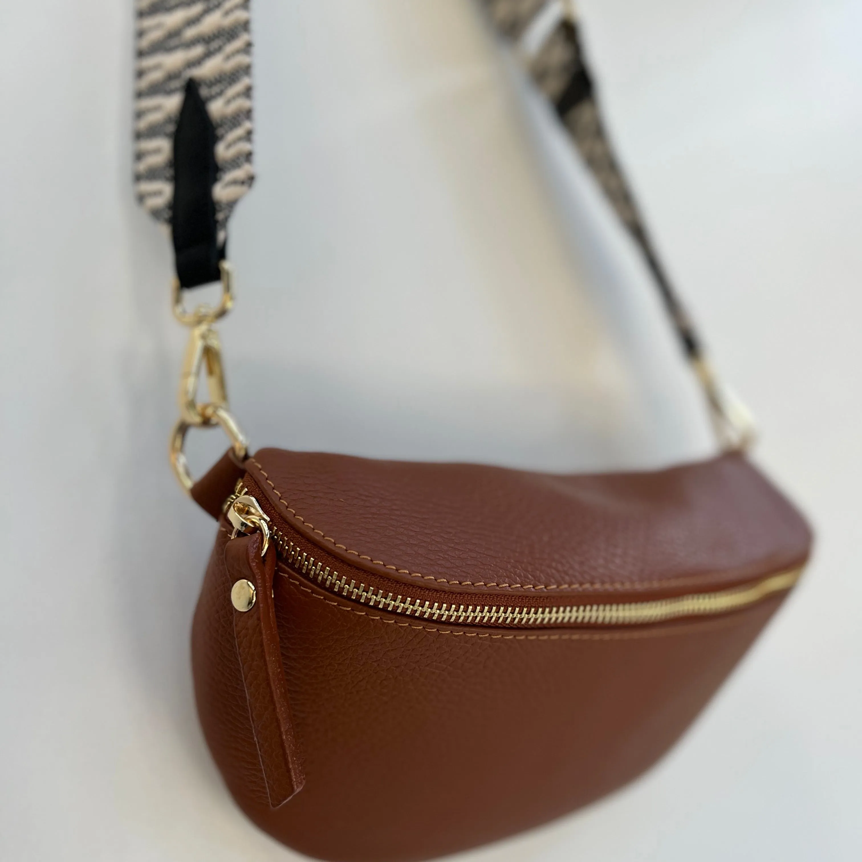 Large Tan Leather Waist Crossbody Bag