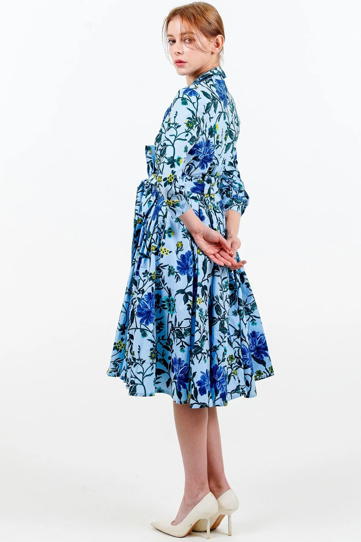 Laurent Dress Shirt Collar 3/4 Sleeve Long Length Cotton Stretch (Dior Flora)