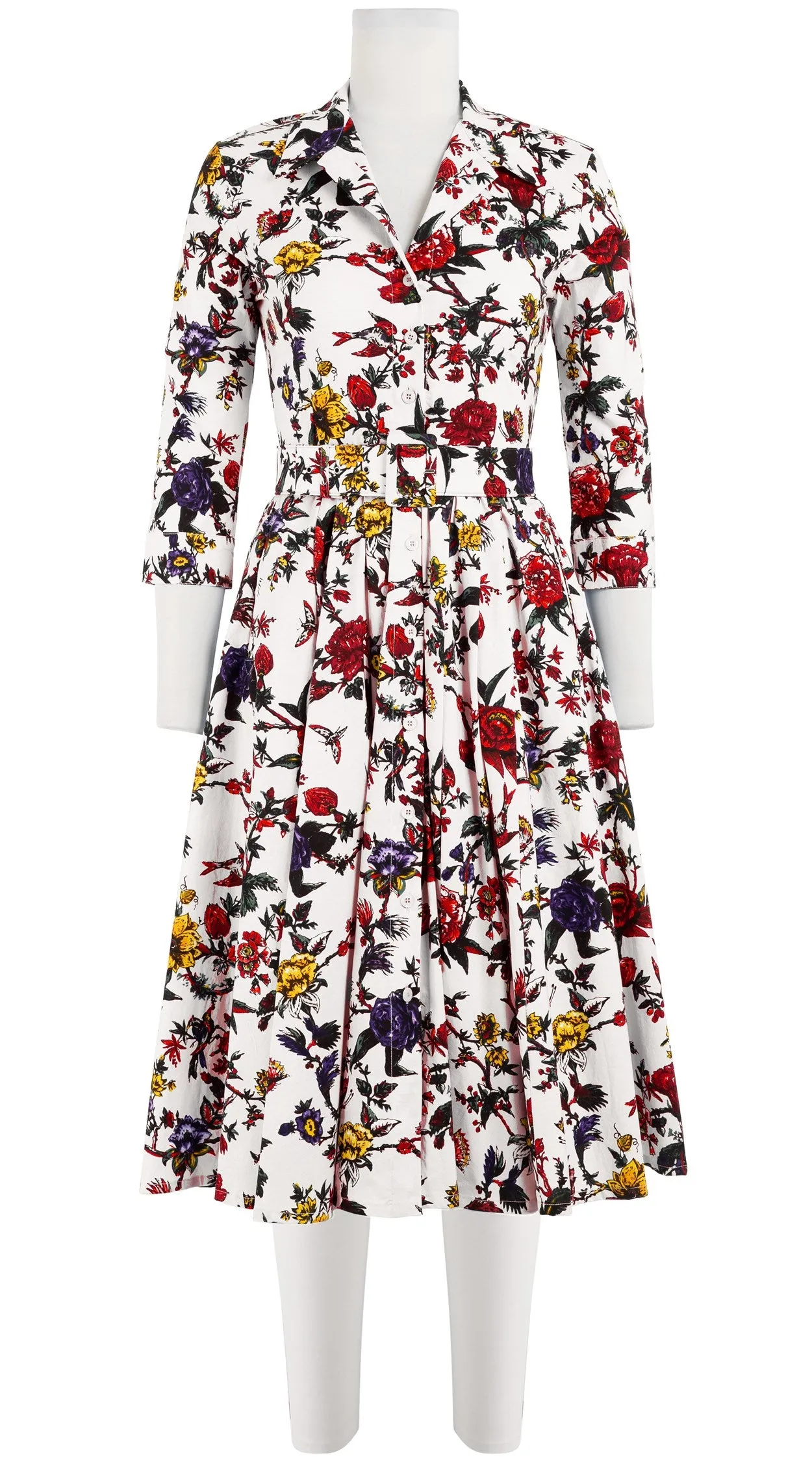 Laurent Dress Shirt Collar 3/4 Sleeve Long Length Cotton Stretch (Jardin Botanic)