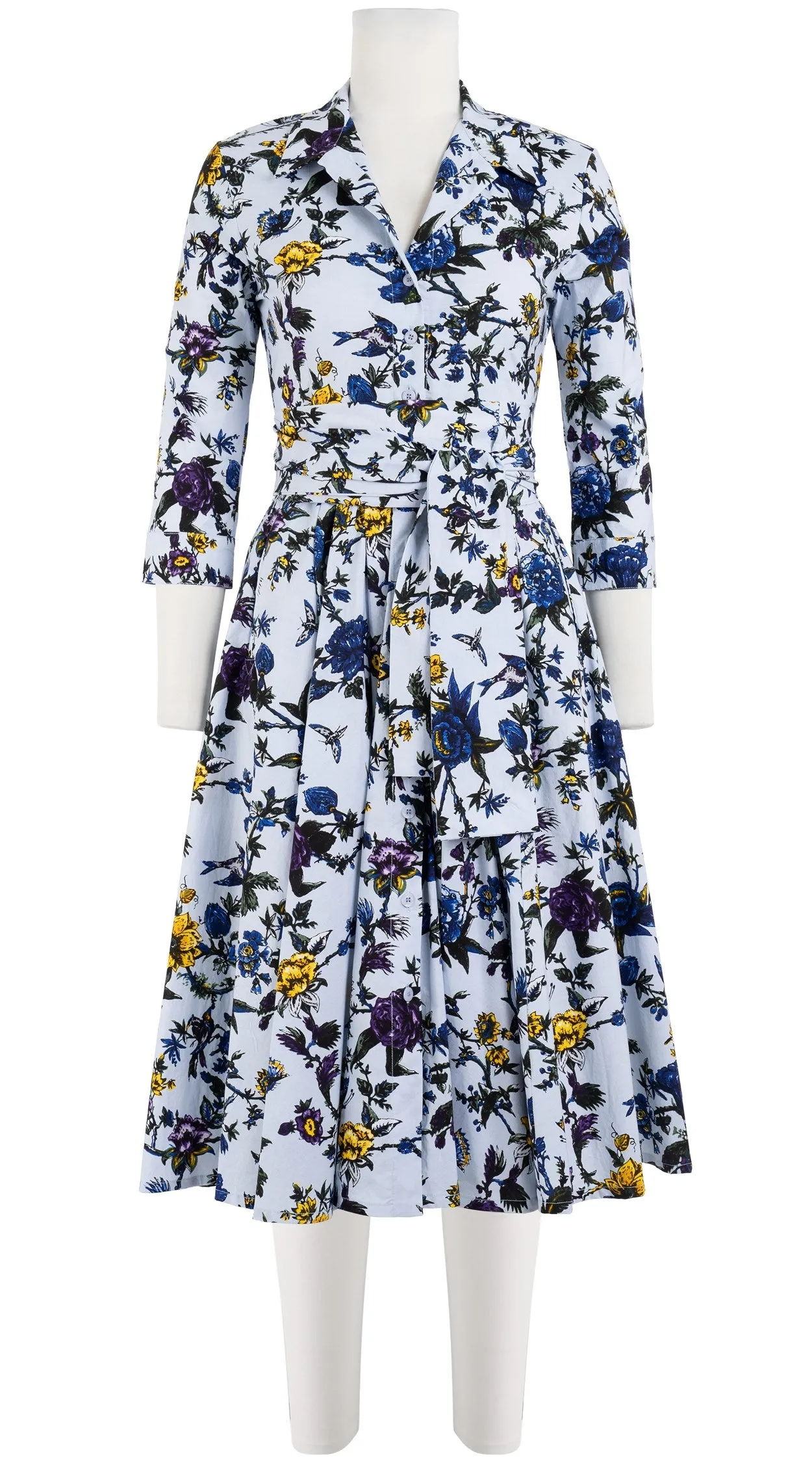 Laurent Dress Shirt Collar 3/4 Sleeve Long Length Cotton Stretch (Jardin Botanic)