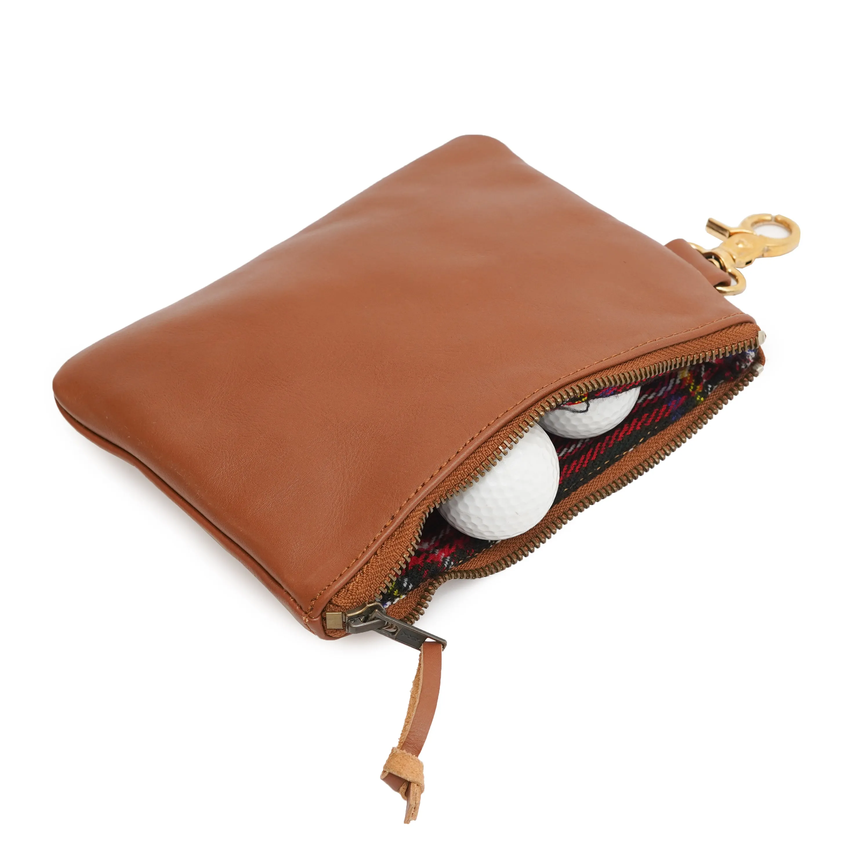 Leather Golf Ball Pouch With Brass Hooks