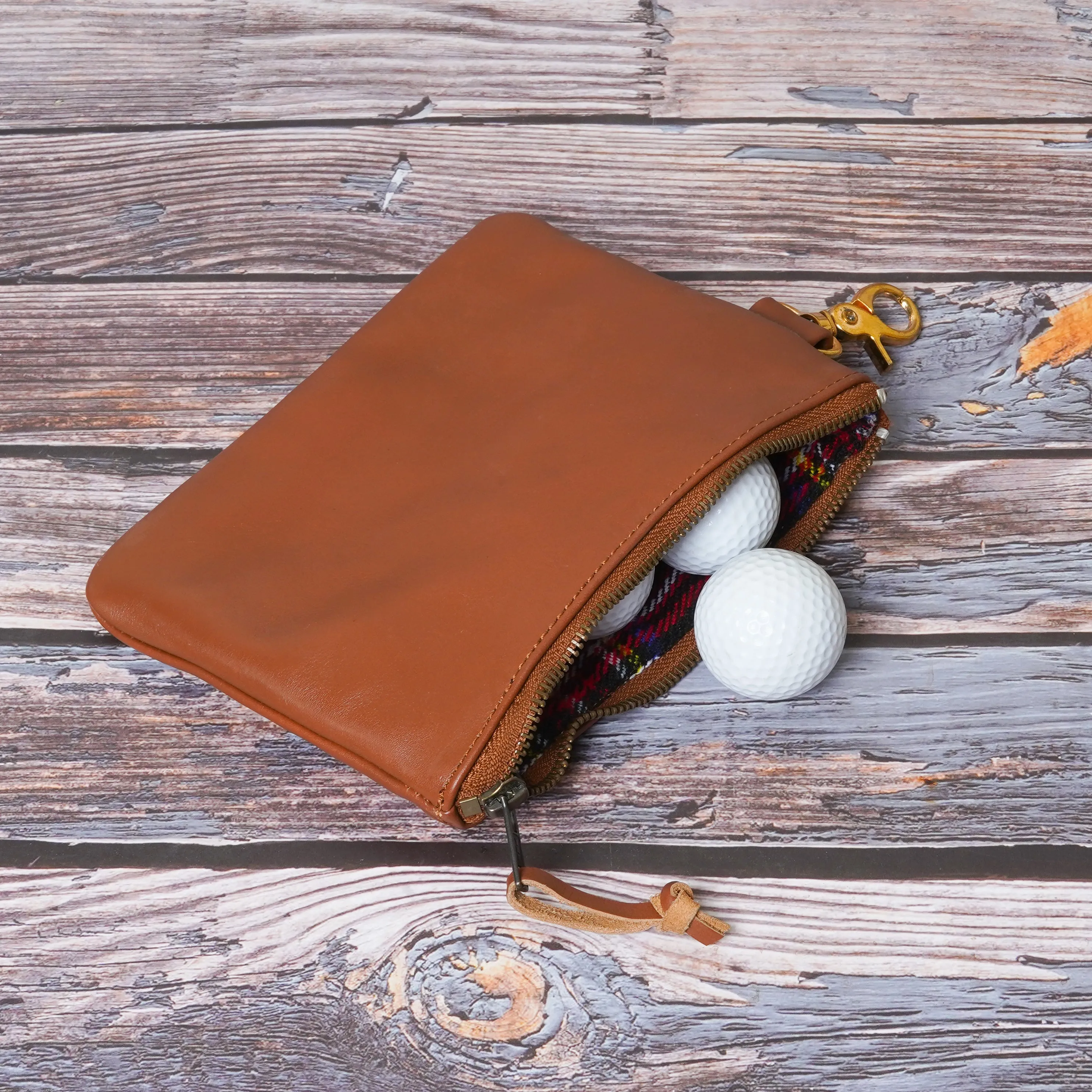 Leather Golf Ball Pouch With Brass Hooks