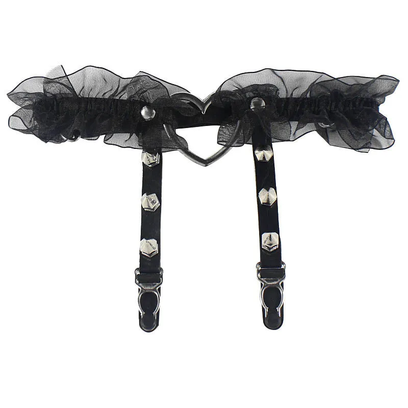 Leather Hand-studded Leg Loop Garter Belt
