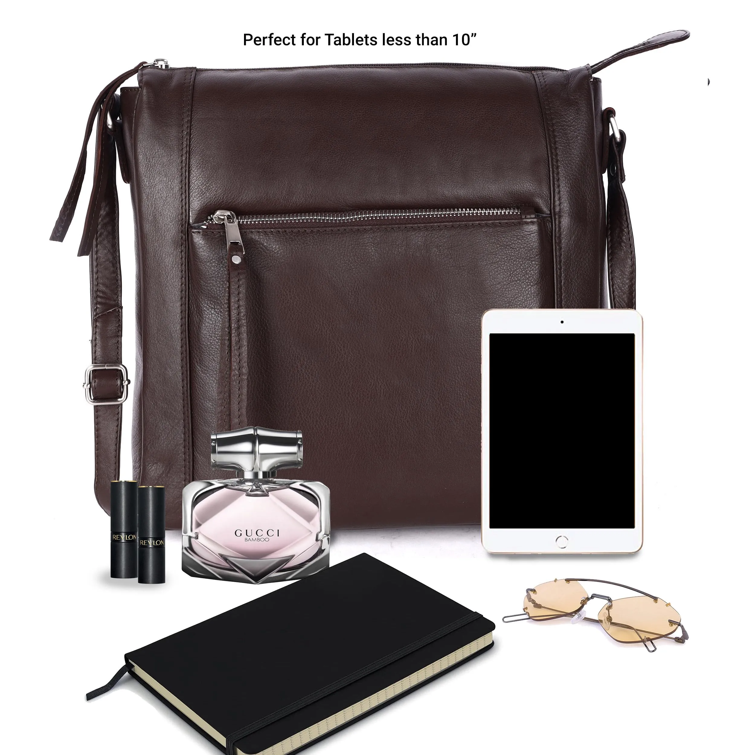 LEDERBUCK Erica Soft Napa Real Leather Large Cross body handbag-Double Zip Premium Sling Crossover Shoulder Bag for Women (Brown)
