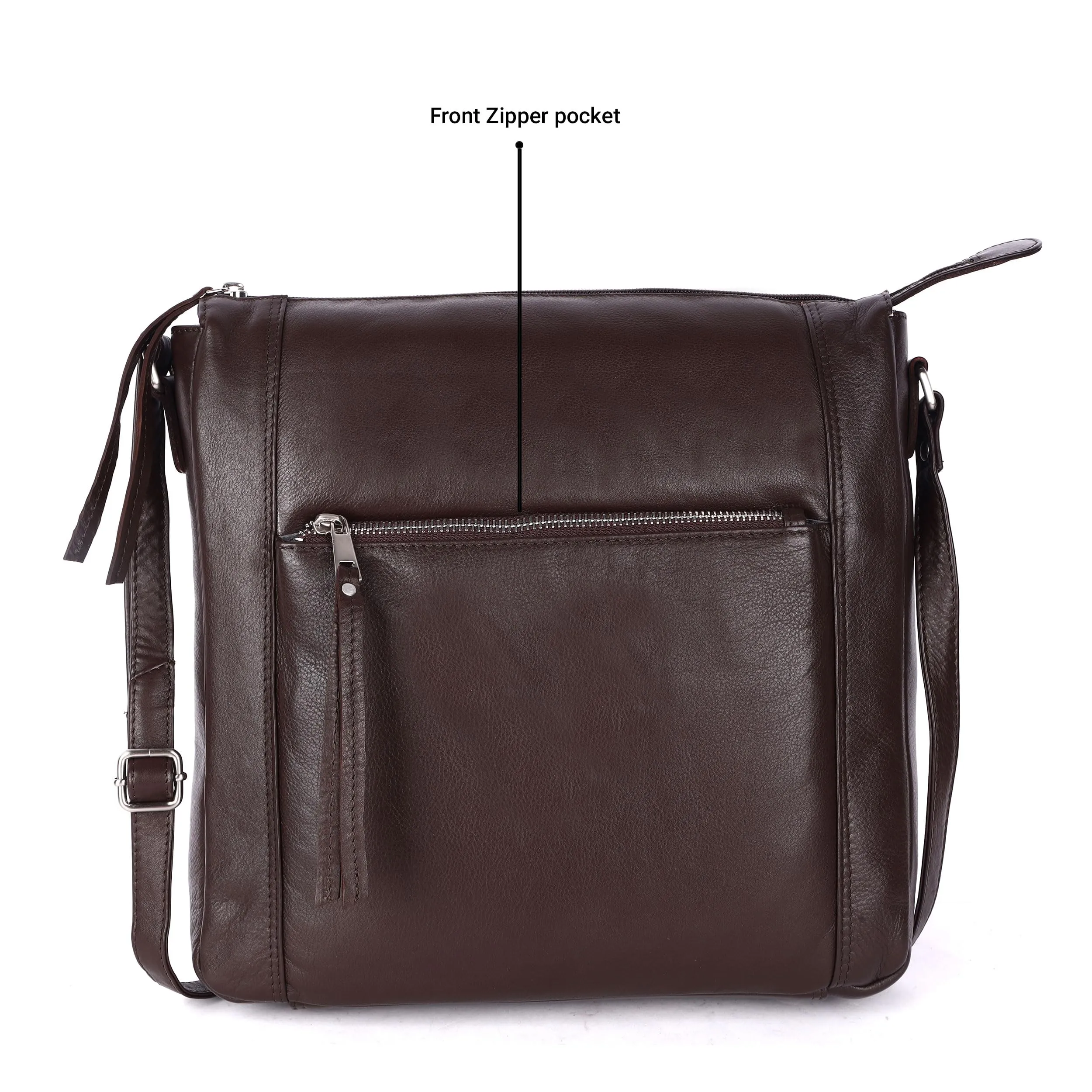 LEDERBUCK Erica Soft Napa Real Leather Large Cross body handbag-Double Zip Premium Sling Crossover Shoulder Bag for Women (Brown)