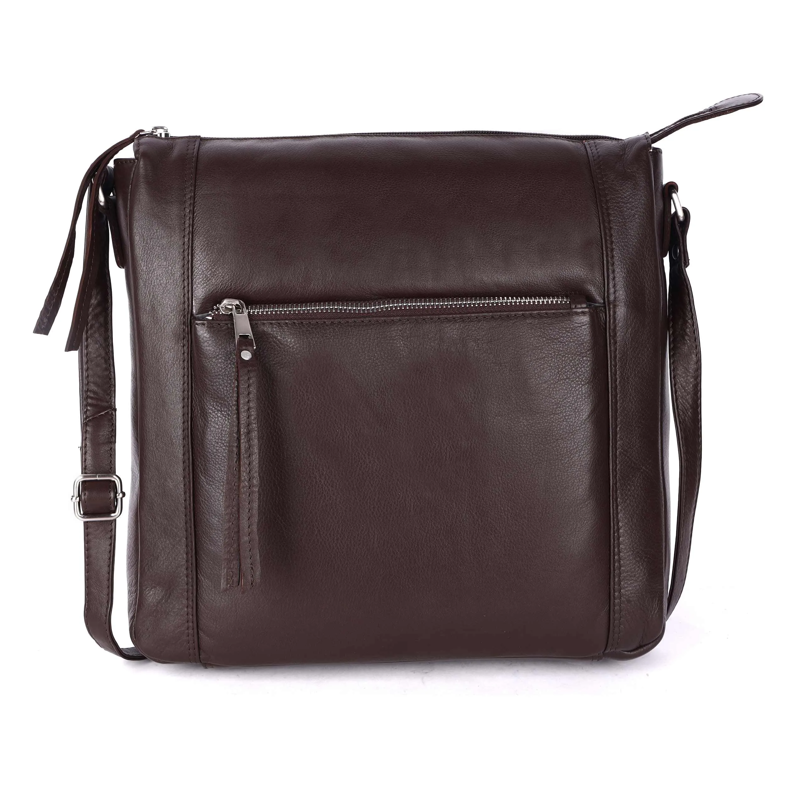 LEDERBUCK Erica Soft Napa Real Leather Large Cross body handbag-Double Zip Premium Sling Crossover Shoulder Bag for Women (Brown)