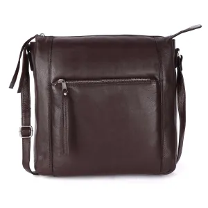 LEDERBUCK Erica Soft Napa Real Leather Large Cross body handbag-Double Zip Premium Sling Crossover Shoulder Bag for Women (Brown)