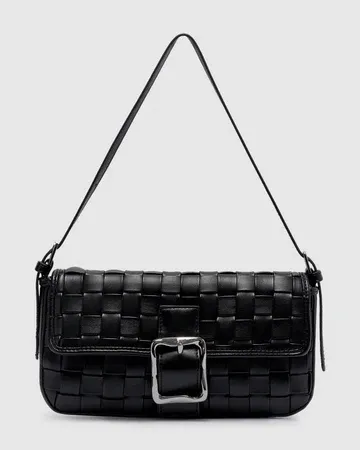 Lena Woven Baguette Bag - Black Soft