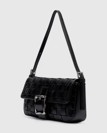 Lena Woven Baguette Bag - Black Soft