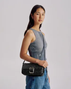 Lena Woven Baguette Bag - Black Soft