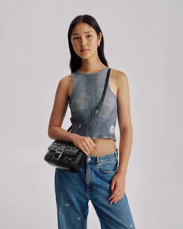 Lena Woven Baguette Bag - Black Soft