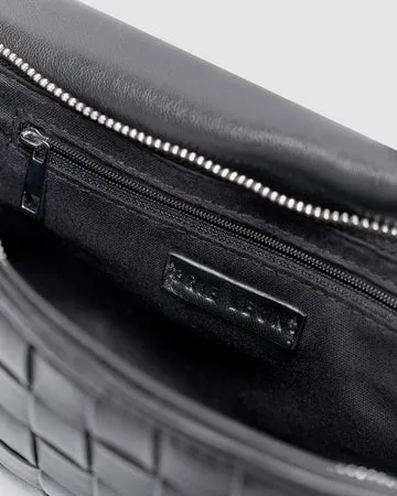 Lena Woven Baguette Bag - Black Soft