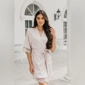 LeRose Stories Lauren satin lace trim bridal robe