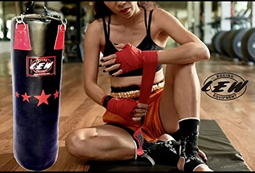 LEW 4FT Filled Heavy Haptex Leather Punch Bag Boxing MMA Sparring Punching Training Kick Boxing Muay Thai with Hanging Chain