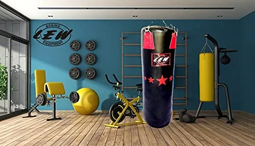 LEW 4FT Filled Heavy Haptex Leather Punch Bag Boxing MMA Sparring Punching Training Kick Boxing Muay Thai with Hanging Chain