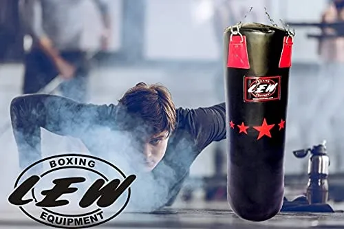 LEW 4FT Filled Heavy Haptex Leather Punch Bag Boxing MMA Sparring Punching Training Kick Boxing Muay Thai with Hanging Chain