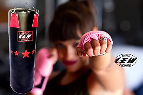 LEW 4FT Filled Heavy Haptex Leather Punch Bag Boxing MMA Sparring Punching Training Kick Boxing Muay Thai with Hanging Chain