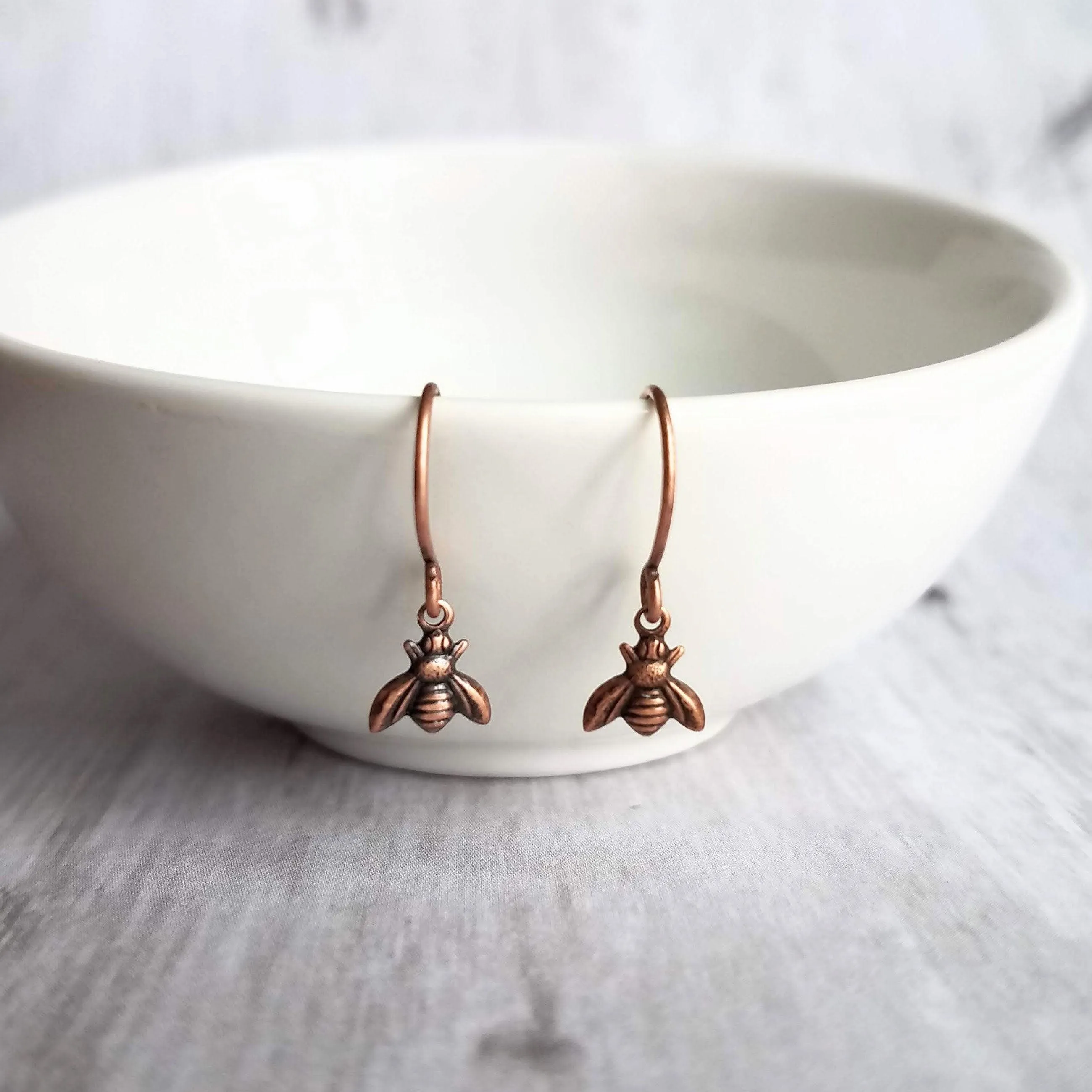 Little Bumblebee Earrings - tiny black gunmetal silver shiny bees, small simple delicate hooks, minimalist spring honeybee hive, honey gift