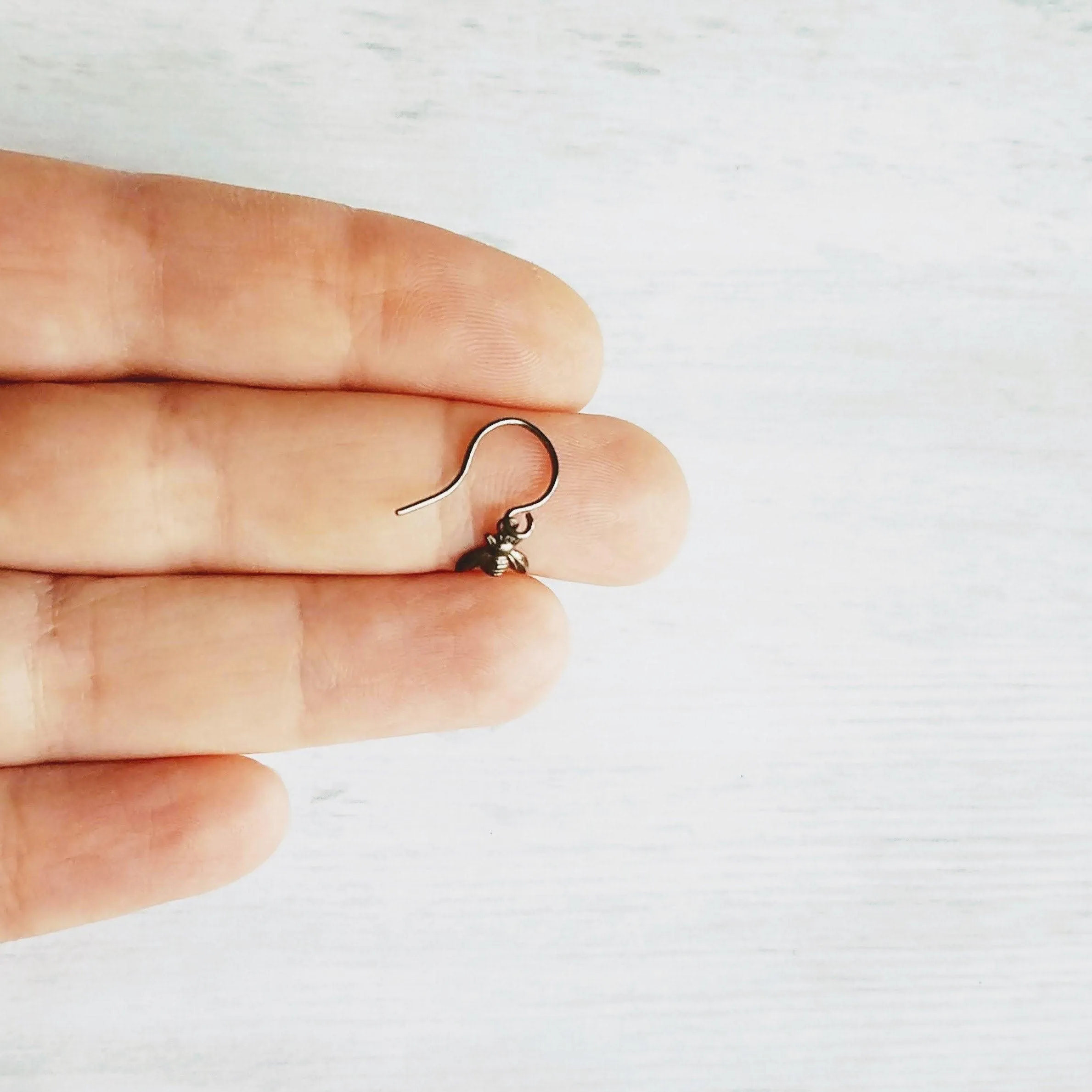 Little Bumblebee Earrings - tiny black gunmetal silver shiny bees, small simple delicate hooks, minimalist spring honeybee hive, honey gift
