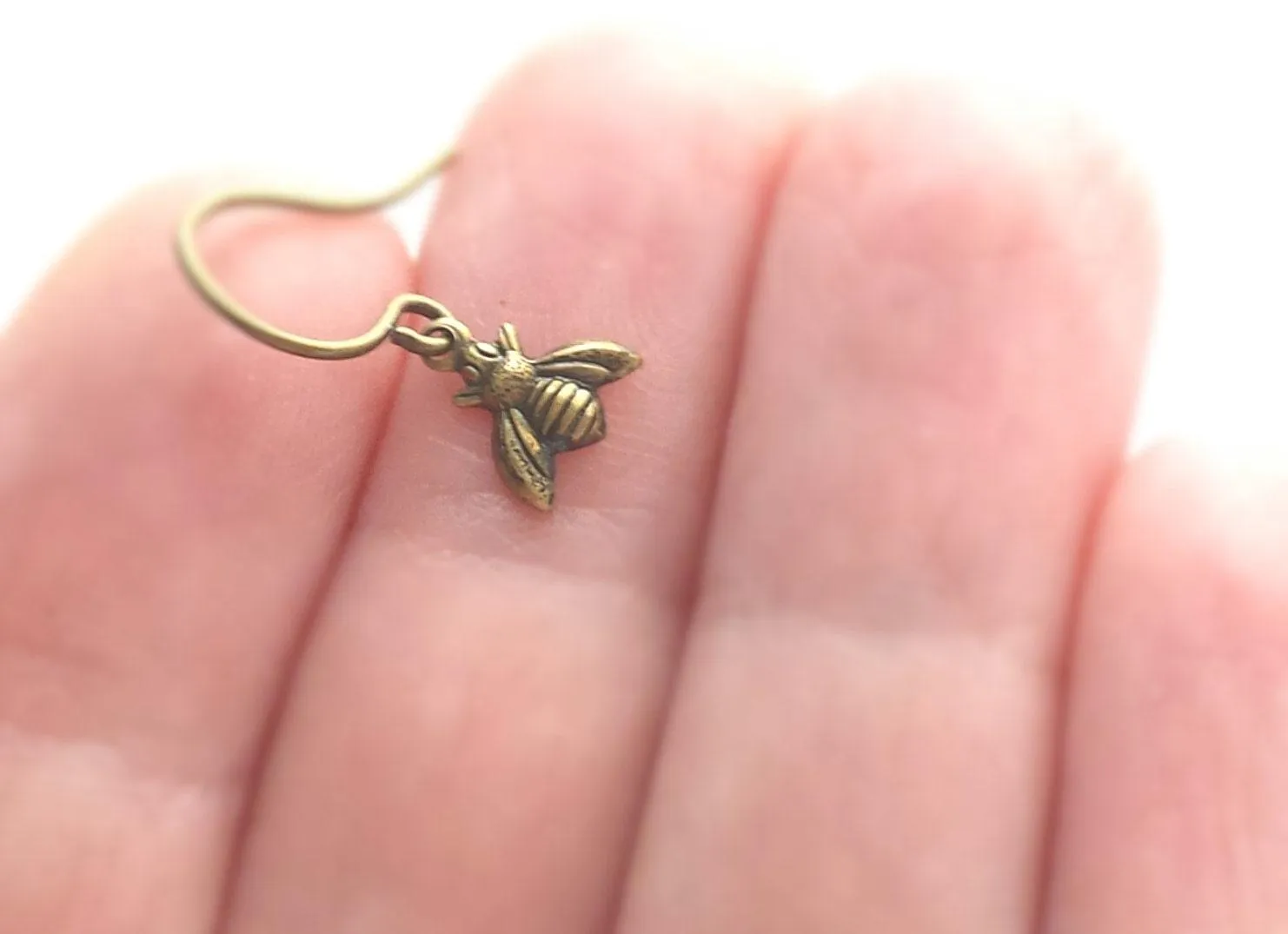 Little Bumblebee Earrings - tiny black gunmetal silver shiny bees, small simple delicate hooks, minimalist spring honeybee hive, honey gift