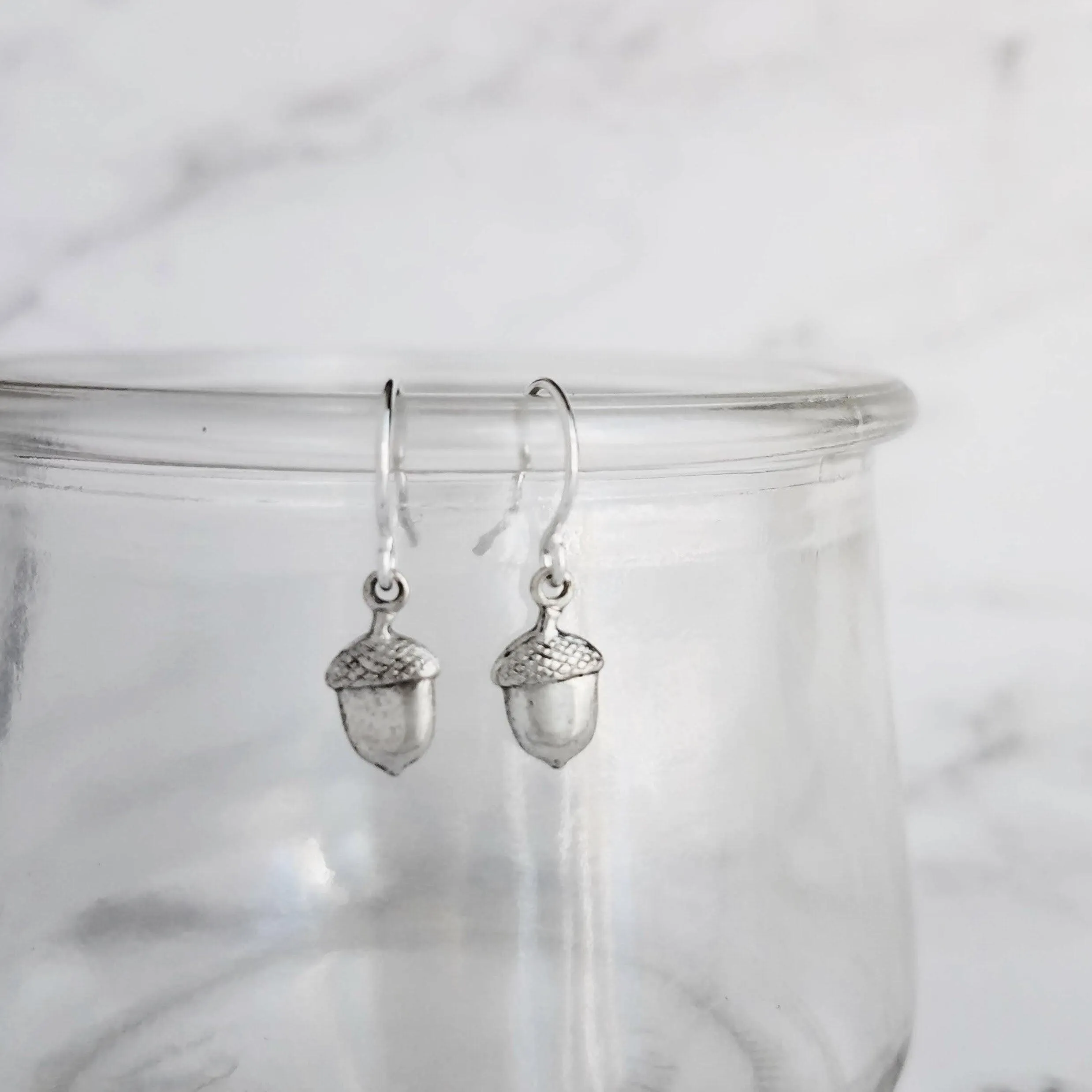 Little Silver Acorn Earrings, small silver acorn earring, antique silver acorn earring, acorn dangle earring, tiny acorn earring autumn fall