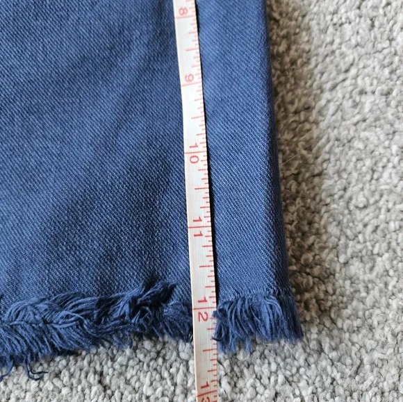 LOFT mid rise frayed hem denim shorts, 33&quot;, blue