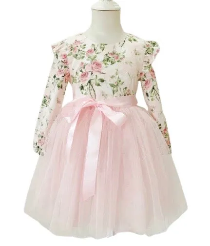 Long Sleeve Peach Blossom Tutu Dress